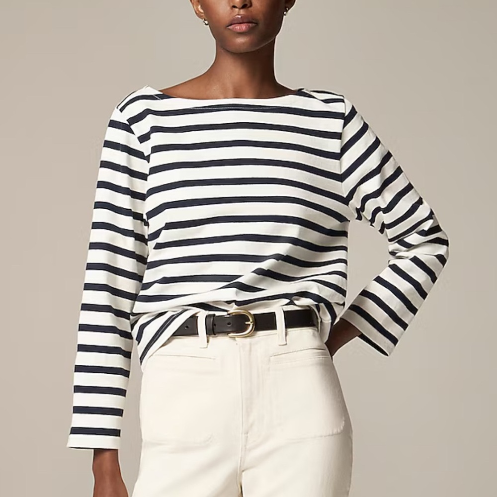 NWOT J.Crew Classic mariner cloth boatneck T-shirt in stripe (ivory/navy)